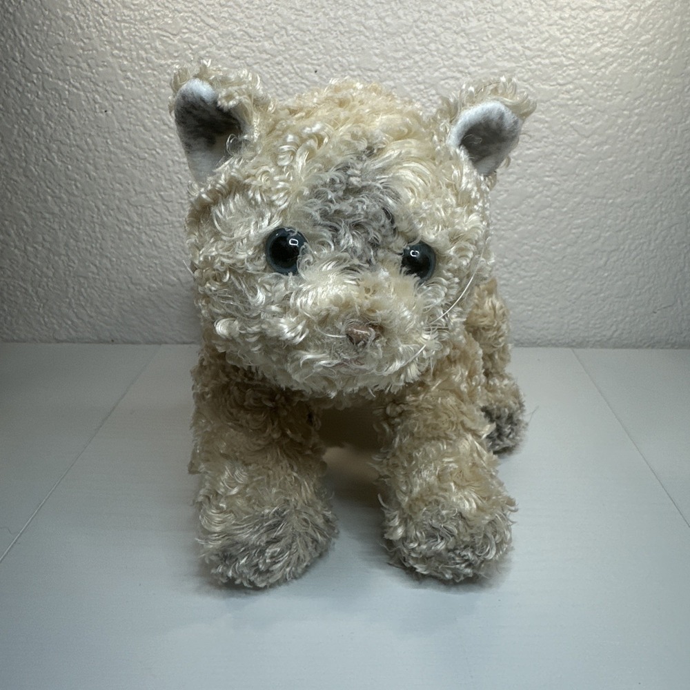 Gund Plush Kitty Cat Bootsie 1137 Blue Eyes Tan Gray Stuffed Animal‎ Kinky Tail